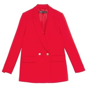 ZARA RED FULLY LINED OVERSIZED GOLD BUTTON BLAZER $90
